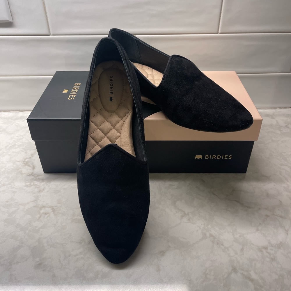 Birdies "The Heron" flats. Black suede. Size 9.